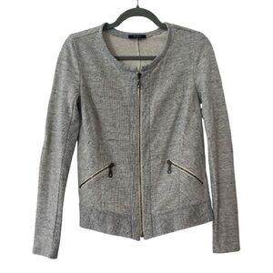 DREW By Anthropologie Gray Speckled Full Zip Crewneck Terry Sweater Jacket S